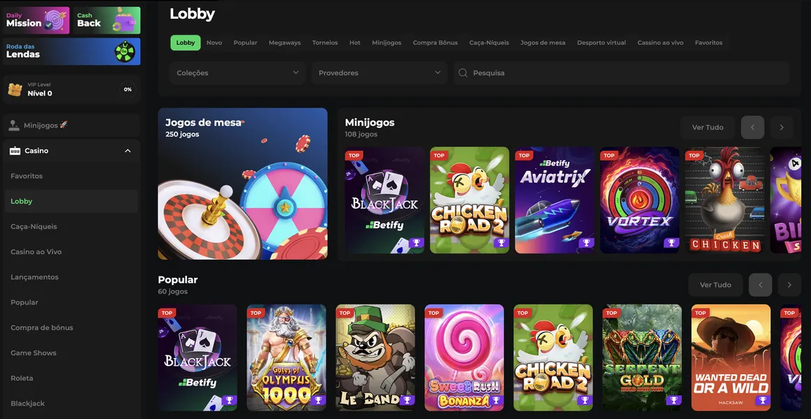 Catálogo de Jogos no Betify